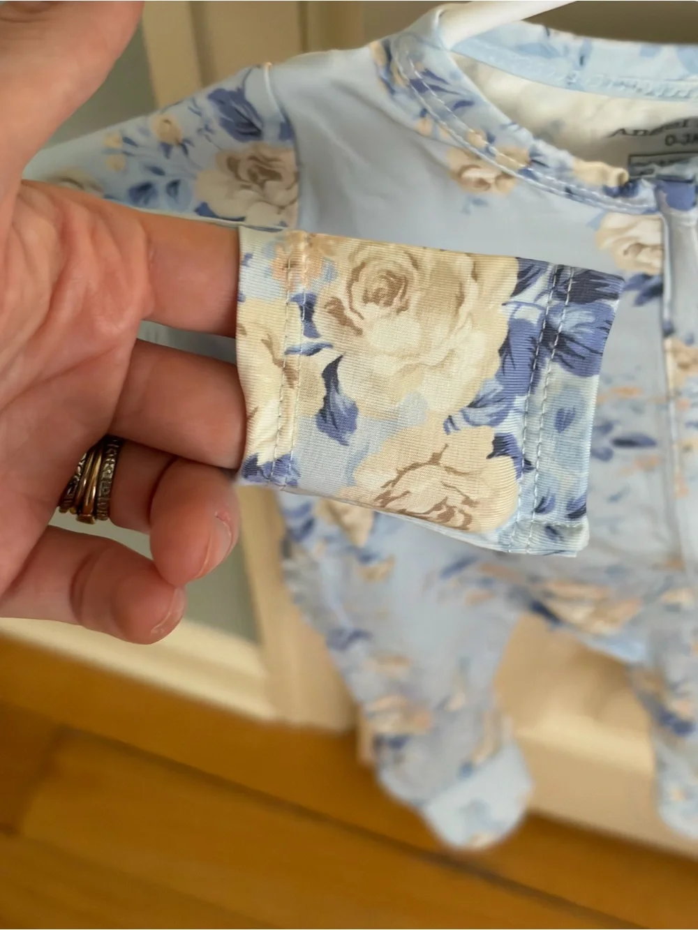 NWT Angel Dear Bamboo Light Blue Rose Floral Ruffle Back Footed One-Piece Pajama